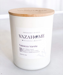 Эко-свеча, парфюмированная 250 мл, матовое стекло с деревянной крышкой Tobacco vanille